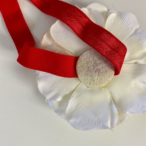 Christmas White Flower Headband Red Rhinestone Pearl Center Holiday Girls Baby - Picture 6 of 7
